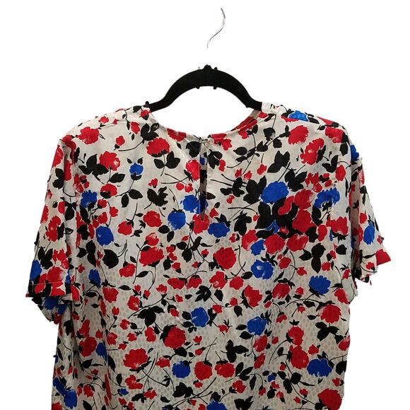 Ariel Crowne Womens Sz M Multicolor Floral Short Sleeve Blouse - Picture 5 of 9